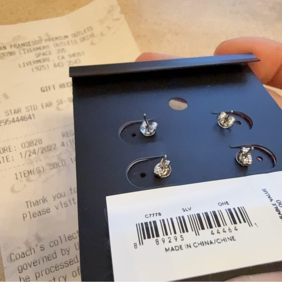 (NWT) Coach Signature And Pave Star Stud Earrings Set of 2 Silver C7778 - Picture 5 of 5
